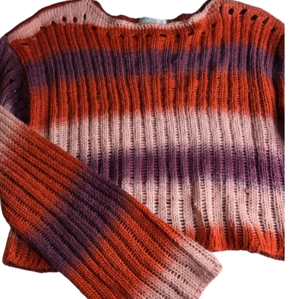 Arizona XL Loopy Knit Crop Sweater Bell Sleeves Fuzzy Stripes Cozy 2976-ac